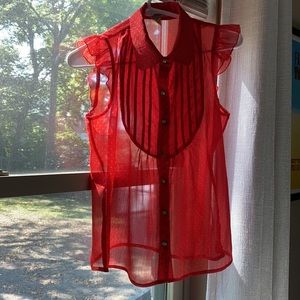 Sheer Red Tuxedo Polka Dot Retro Tank
